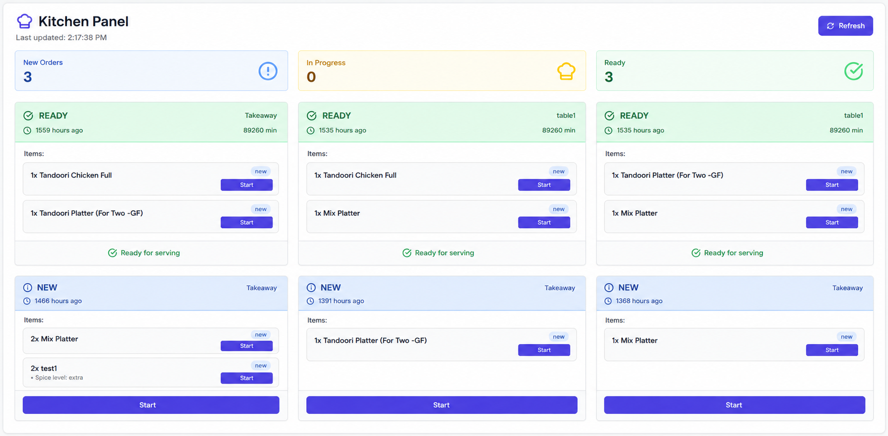 OrderPOZ kitchen panel management screen