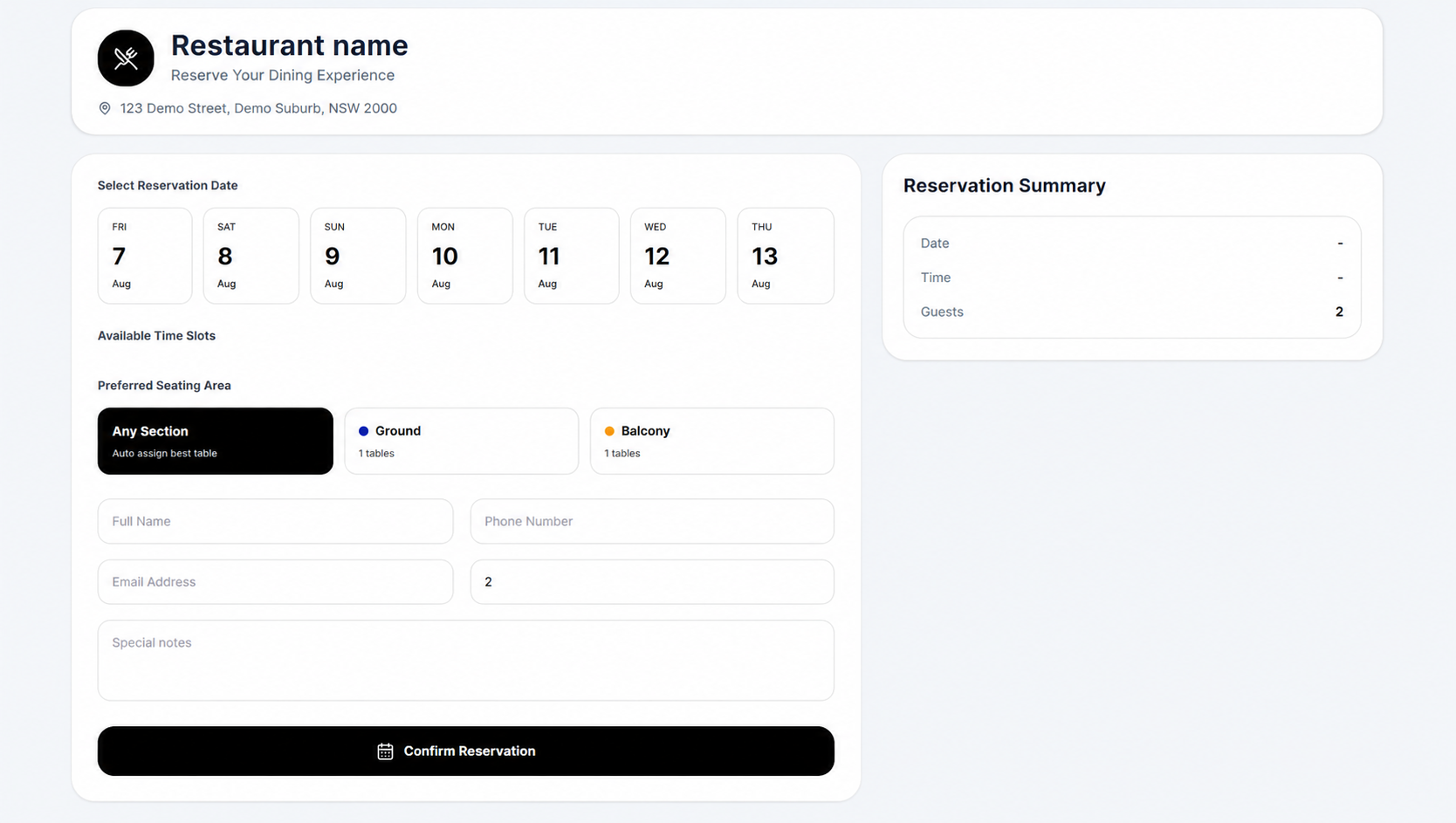 OrderPOZ reservations and table availability screen