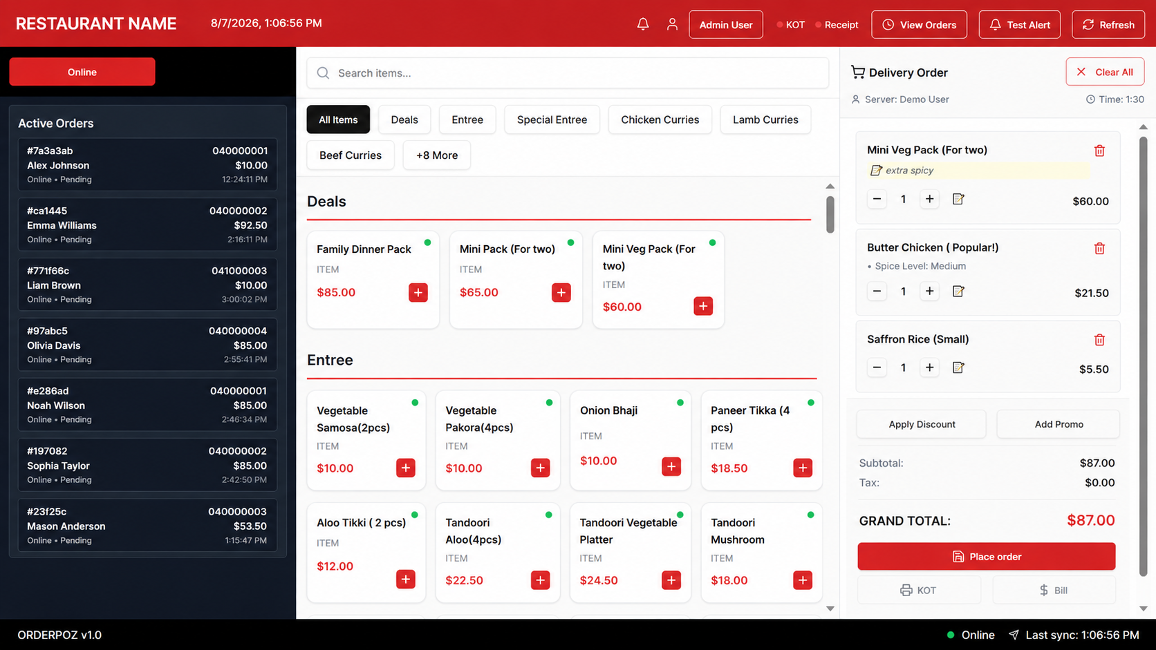 OrderPOZ POS table control screen