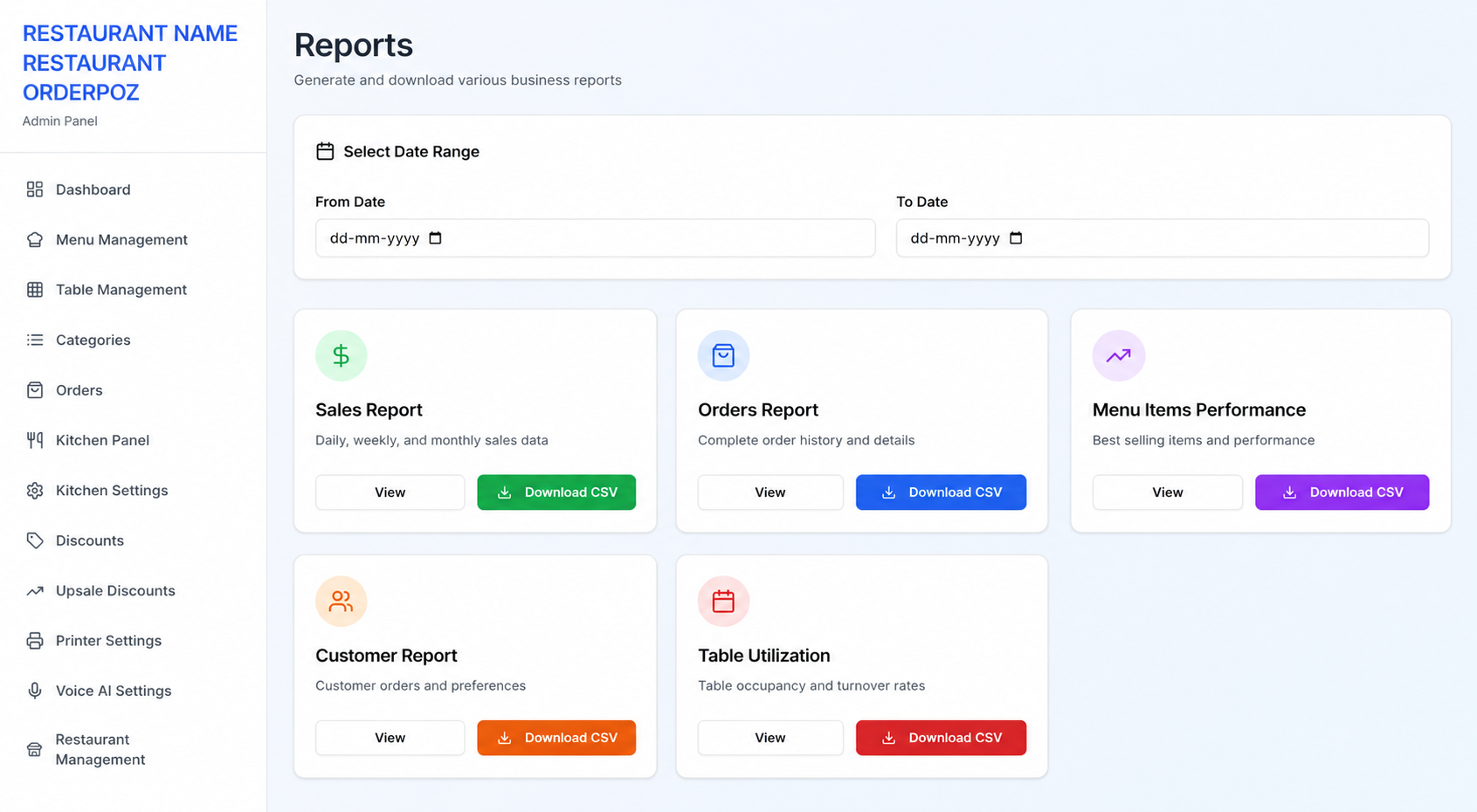 OrderPOZ report management dashboard