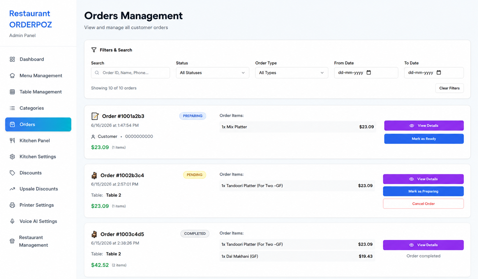 OrderPOZ orders and POS management dashboard